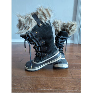Sorel Joan of Arctic Black Suede Waterproof BOOTS Women's Sz 6 Tall Snow Ski Fur
